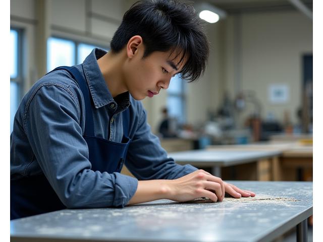 若手職人中村健司が仕上げ作業を行う様子