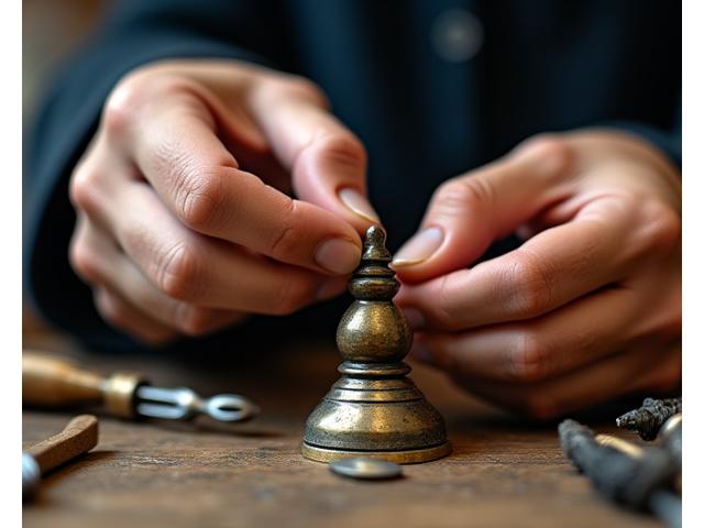 古い金属製ランプの修復作業の様子