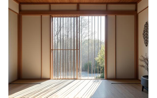 和モダンな空間に溶け込む装飾アイアンの間仕切り。繊細な格子模様が光を透過させ、柔らかな印象を与える。