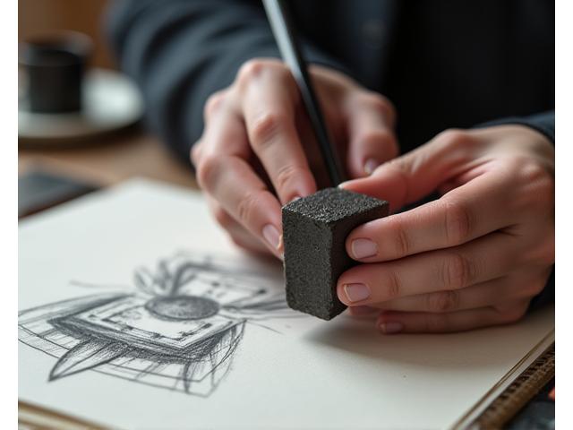 デザイナーの手のひらに乗せられた、顧客から提供されたスケッチに基づいて作成された小型鉄製品のプロトタイプ。